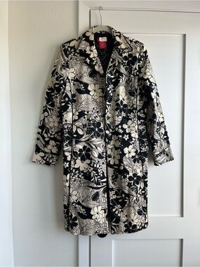 Oscar de la Renta Black and Cream Floral Coat